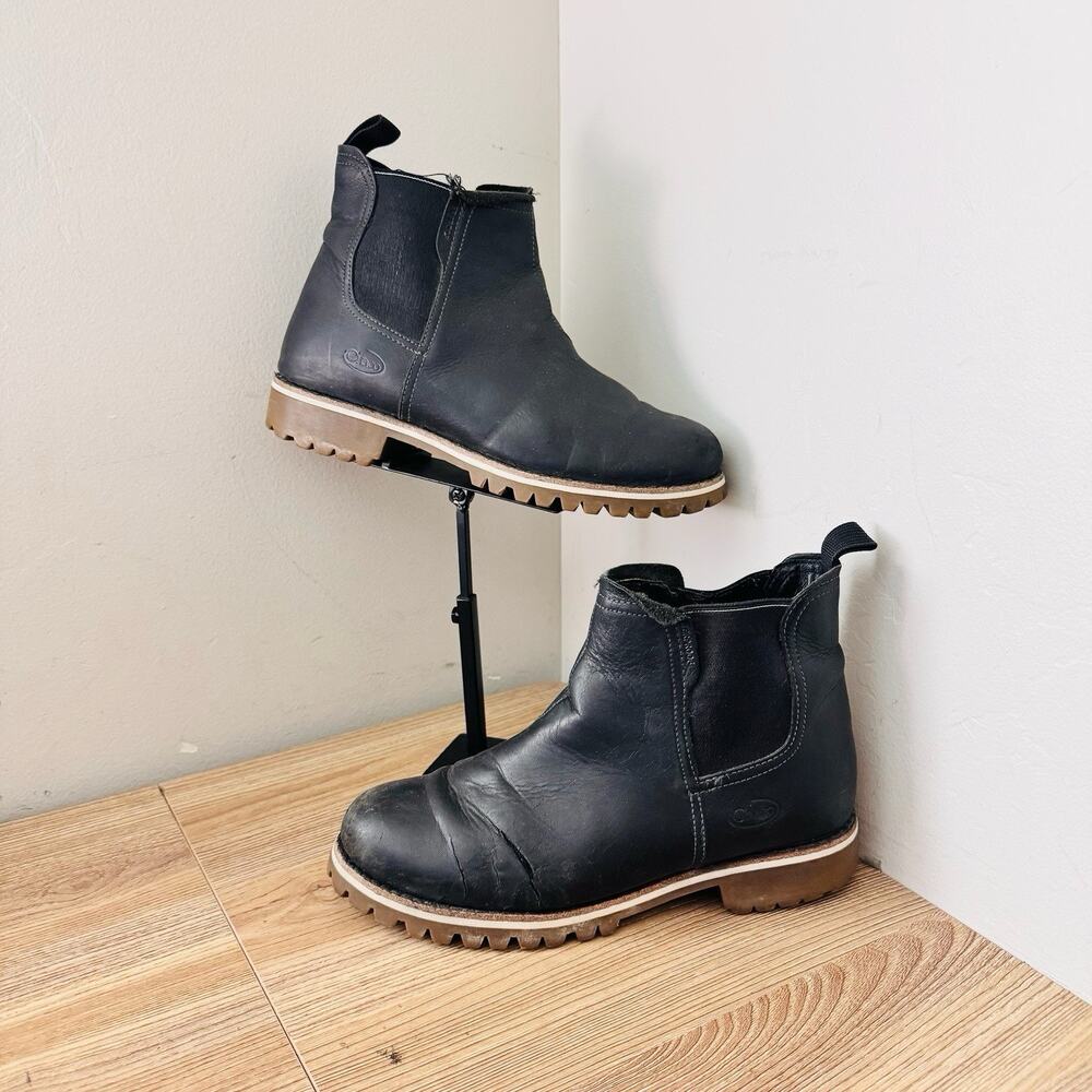 Chaco Fields Chelsea Black Leather Ankle Boots Women’s Size 8